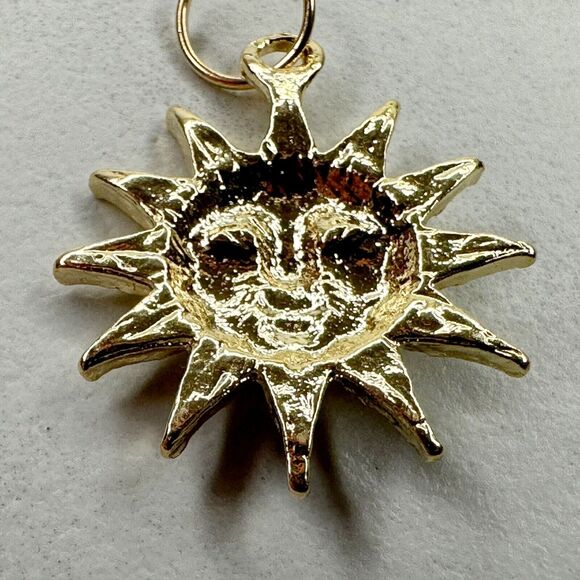 Sun Face Celestial Gold Tone Pendant Charm - Picture 8 of 8
